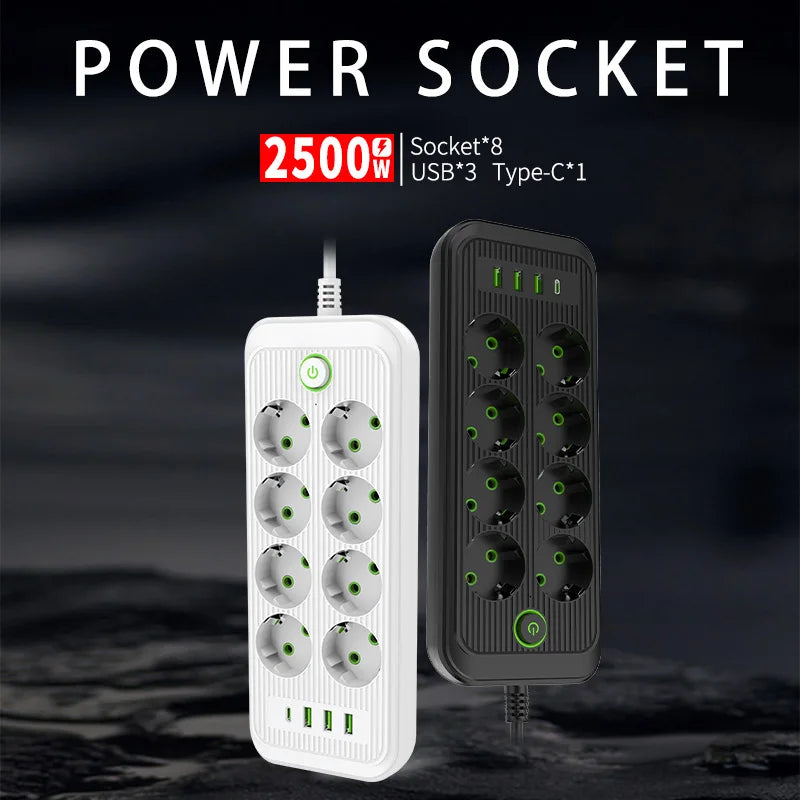 Voltairo | Smart Steckdosenleiste | Mehrfachsteckdose mit USB & Typ-C | Überspannungsschutz | EU-Stecker