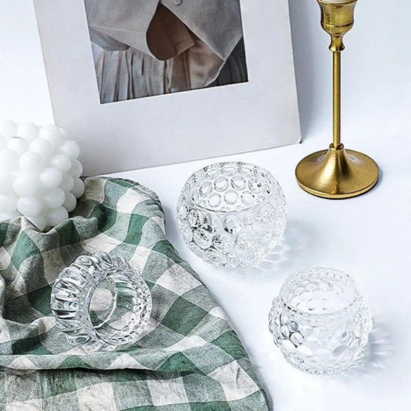 Lucevera Glas Kerzenhalter | Wellenstruktur & Elegantes Design | 6,5 x 5 cm | Klar oder Bernstein