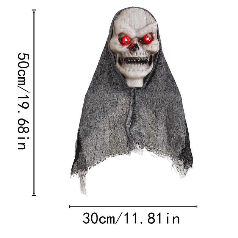 Halloween Deko GhostlyGlow | Hängender Geist mit Leucht-Schädel | Für Garten, Party & Haus