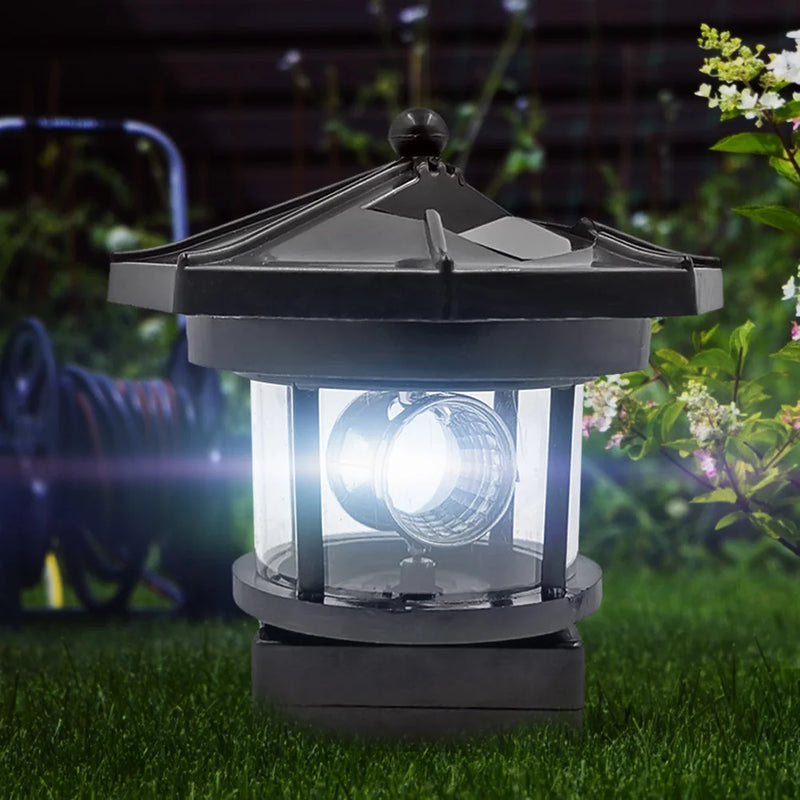 Maritara LightTower Solar LED Leuchtturm Lampe | Dreheffekt & Lichtsensor | Für Garten, Zaun & Balkon | 9,5 cm