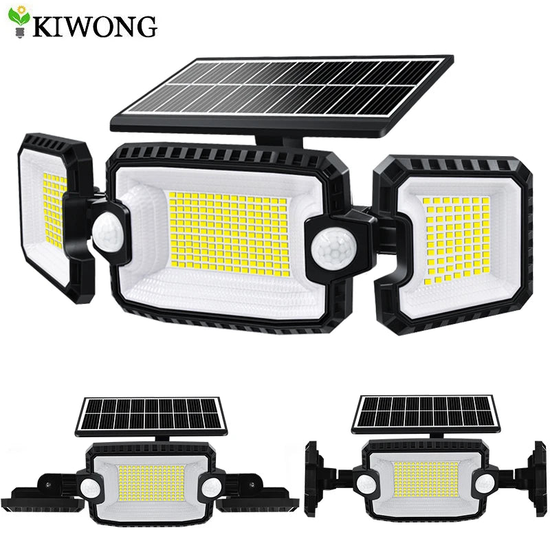 SecuSolar MaxView 167 Solar Sicherheitsstrahler 167 LEDs | 3 Schwenkbare Köpfe | Bewegungsmelder & 3 Leuchtmodi | IP65 Wasserdicht | 2200 Lumen