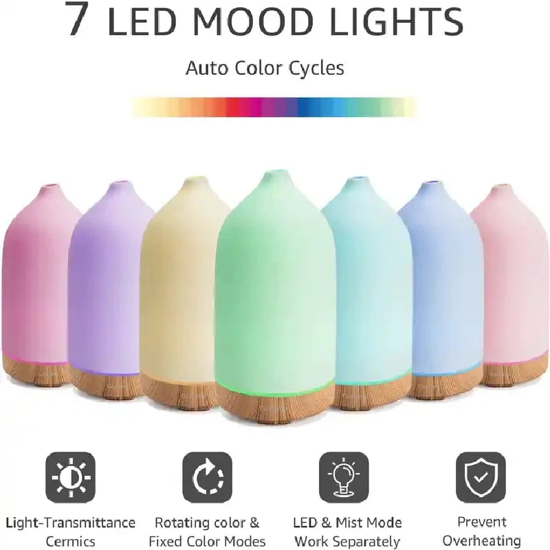 Aromisca Keramik Aroma Diffusor | 100 ml Ultraschall Luftbefeuchter | 7 LED-Farben & Timer | Handgefertigtes Design | EU-Stecker