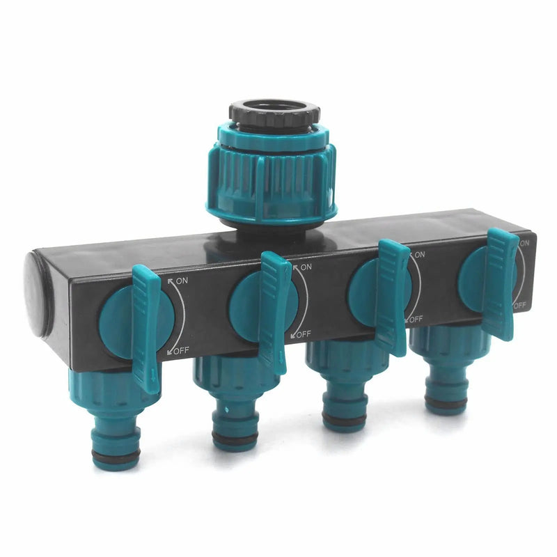 Wasserverteiler QUADRO | 4-Wege Verteiler | Flexibel & Robust | ABS Kunststoff Grün-Schwarz