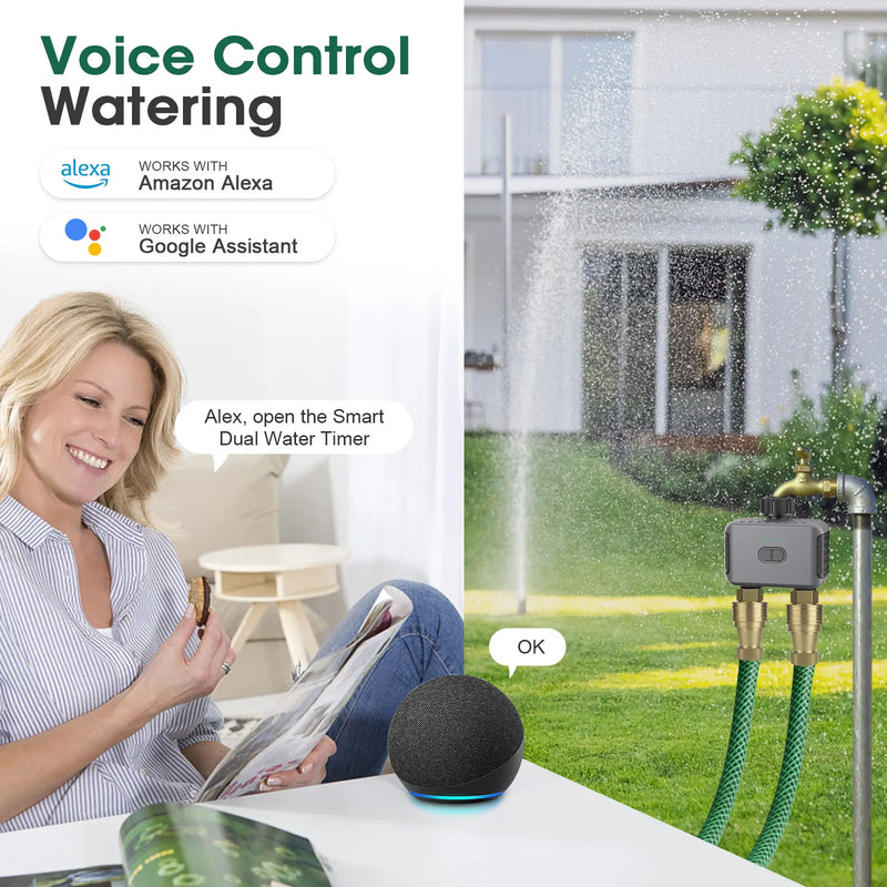 Smart Gartenbewässerung AquaZeno TwinControl | Zigbee-kompatibler Bewässerungstimer | 2 Zonen, 6 Programme, Regenstopp & LCD-Display