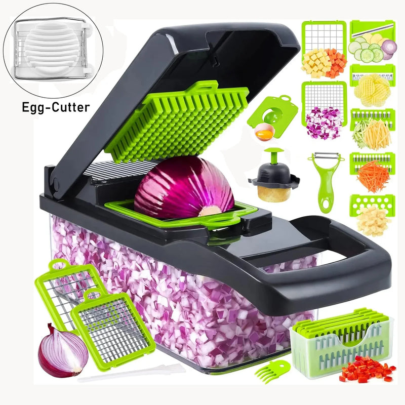 Gemüseschneider 12-in-1 KüchenMeister Pro | Multischneider mit 7 Klingen | Raspeln, Würfeln, Hobeln | BPA-frei & Spülmaschinenfest