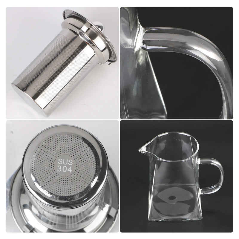 Teavora Teekanne aus Glas mit Edelstahlsieb | Hitzebeständig & Spülmaschinenfest | Für losen Tee & Teeblumen | 550/750/950 ml