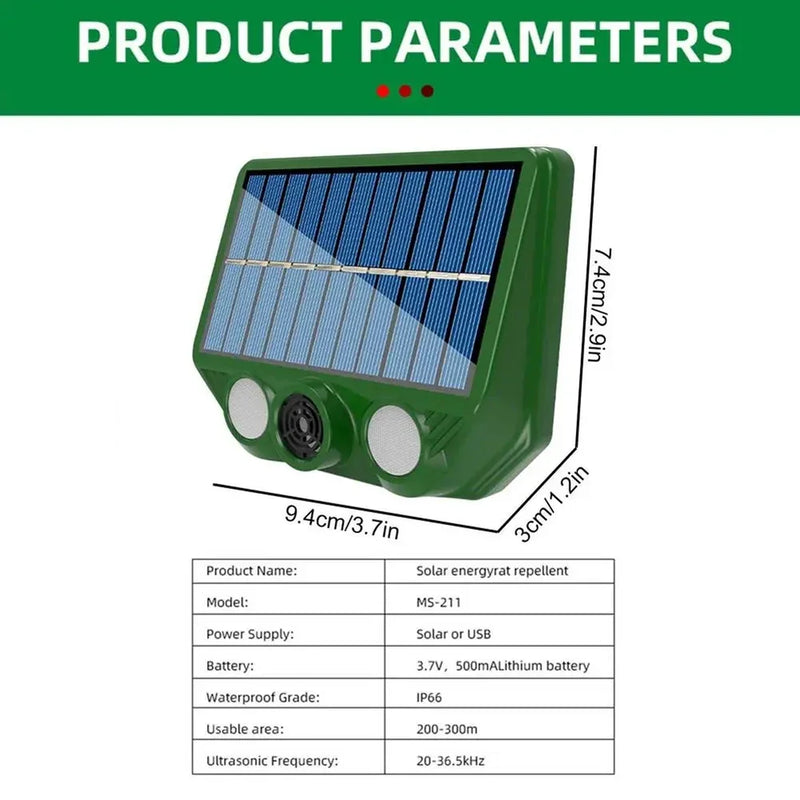 Solar Tiervertreiber ECOFERA DualProtect | Ultraschall & LED | IP66 Wasserdicht | Solarbetrieben mit USB-Ladeoption | 200-300 m² Abdeckung