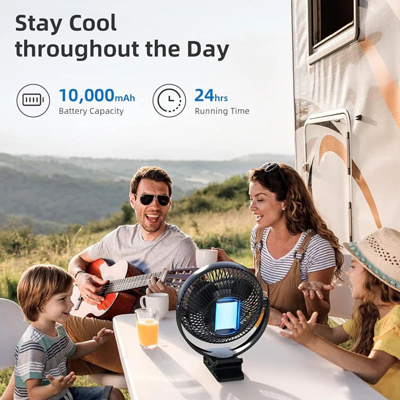 Clip-Ventilator BreeziClip | 8-Zoll | Leise & Wiederaufladbar | 10.000 mAh Akku | Für Kinderwagen, Camping & Zuhause