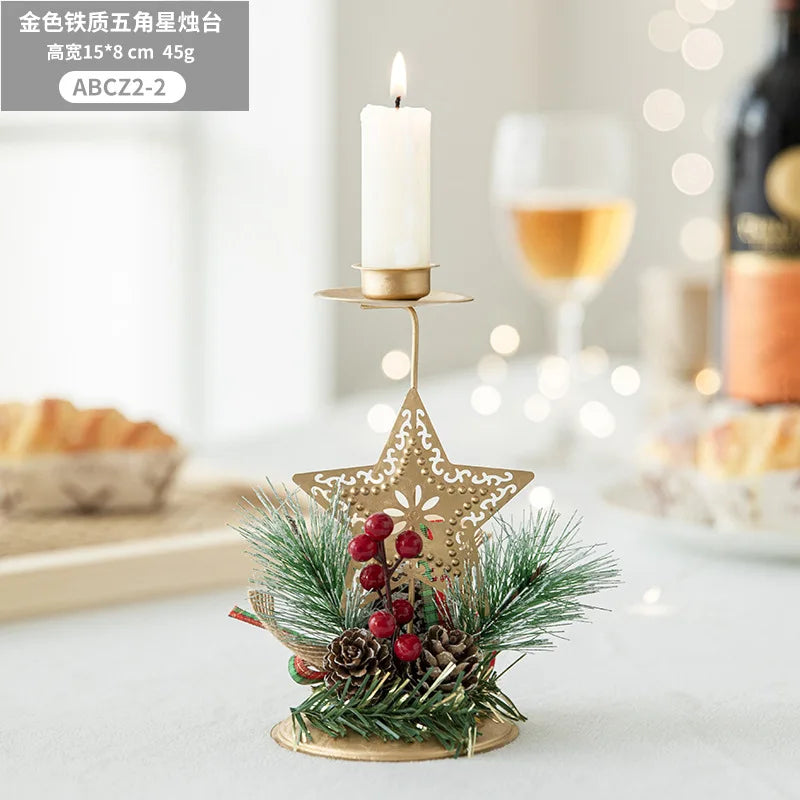 Kerzenhalter LumiNoel | Goldener Weihnachts-Kerzenständer aus Eisen | Schneeflocke, Stern, Baum & Rentier | Tischdeko für Weihnachten & Neujahr