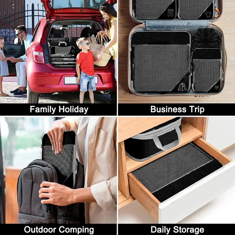 PackEase Reise-Organizer Set | 6-teilig | Komprimierbare Koffer-Taschen | Wasserdicht & Platzsparend