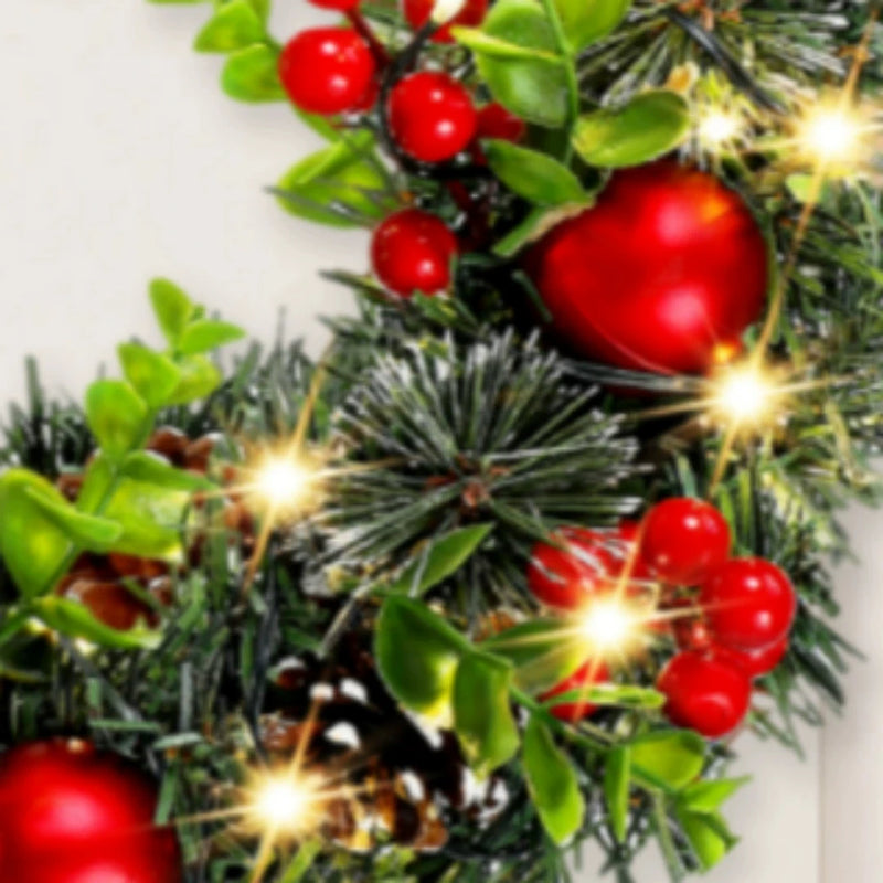 Lunoria Weihnachtskranz | LED-Beleuchtung | Elegante Rote Beeren & Schleife