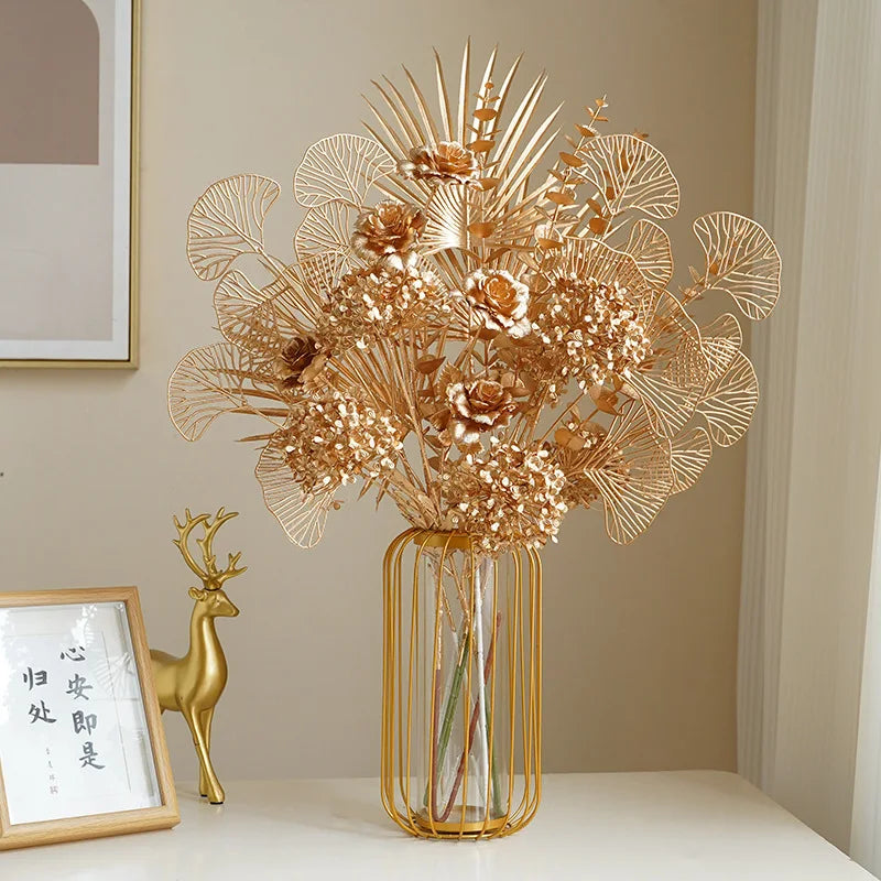 Dekoblume Gold Serie | Palmblatt, Ginkgo & Eukalyptus | Kunstblume 67–84 cm | Hochzeit & Weihnachten