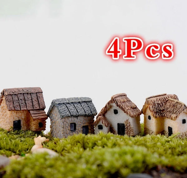 Minovia FairyHome Set Miniatur-Häuschen 4er-Set | Feengarten & Deko-Figuren | Resin | 2x2x1,5 cm | Für DIY & Märchengärten