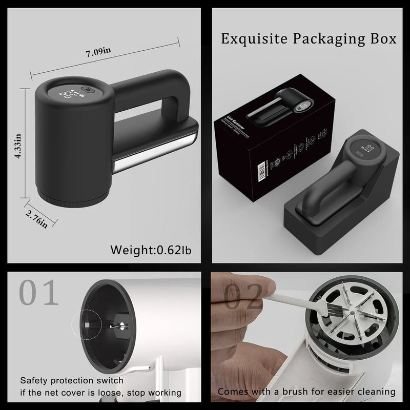 Texora Fusselentferner | Wiederaufladbar | 3 Geschwindigkeiten | LED Display | 2000 mAh Akku