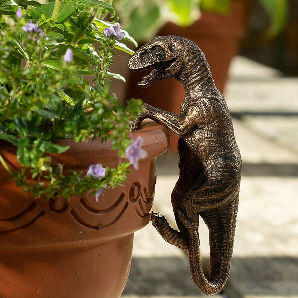 Dinora Blumentopf-Figur | Dinosaurier Blumentopf Figur | Harz | Handbemalt & Wetterfest | Deko für Garten & Zuhause