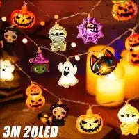 SpookyGlow Halloween Lichterkette | Kürbis, Mumie & Geist | 10/20 LED | Batteriebetrieben | 1,5 m / 3 m