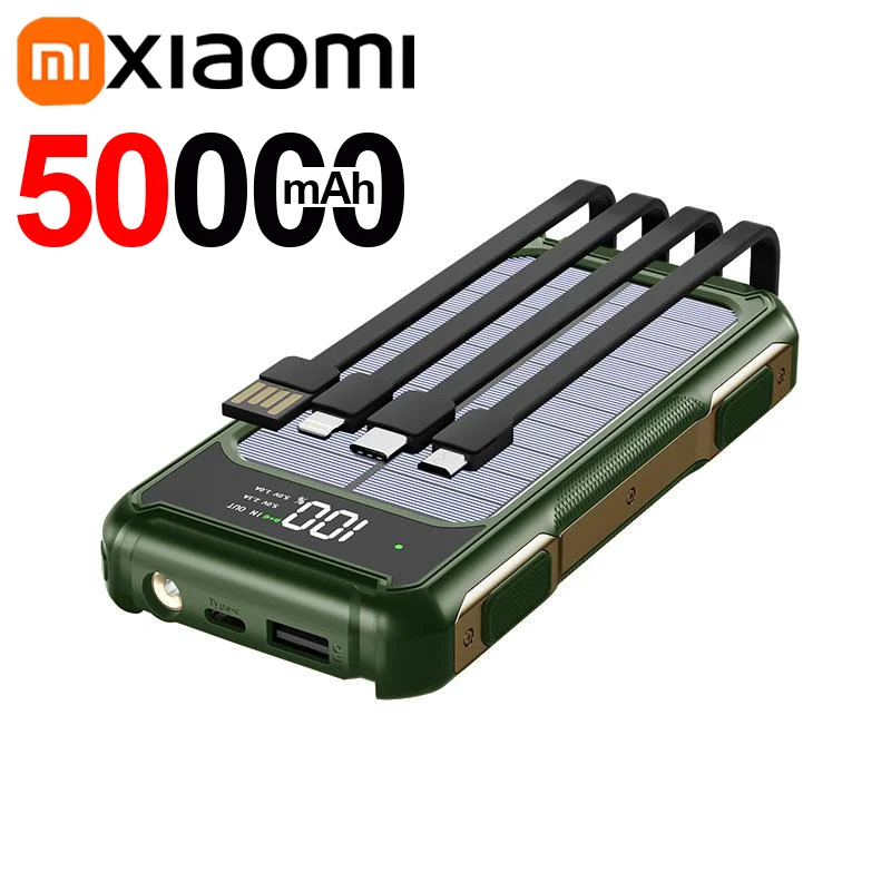Solar Powerbank Voltora 200K | 200.000mAh | 4-in-1 Kabel | Schnellladung & Notfall-LED | Für iPhone & Samsung