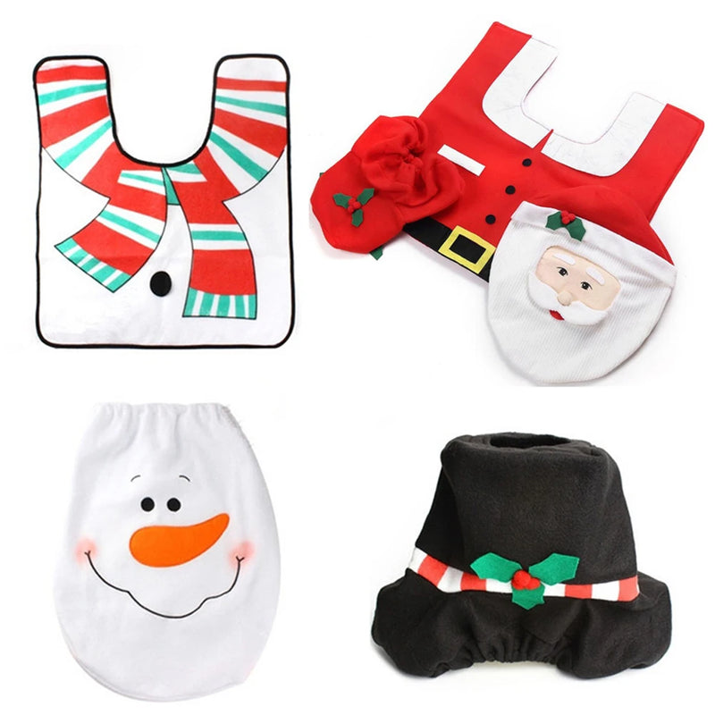 Noeliva | Weihnachts-Toilettenbezug Set | 3-teilig mit Santa Claus Design | Lustige WC-Deko mit Fußmatte & Spülkastenbezug | Weihnachtsdeko 2024