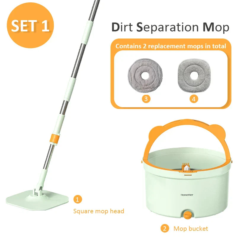 Rotationswischer CLEANDRA | 360° Mop-System mit Schmutzwassertrennung | Mikrofasermopp | Für alle Böden & Fenster