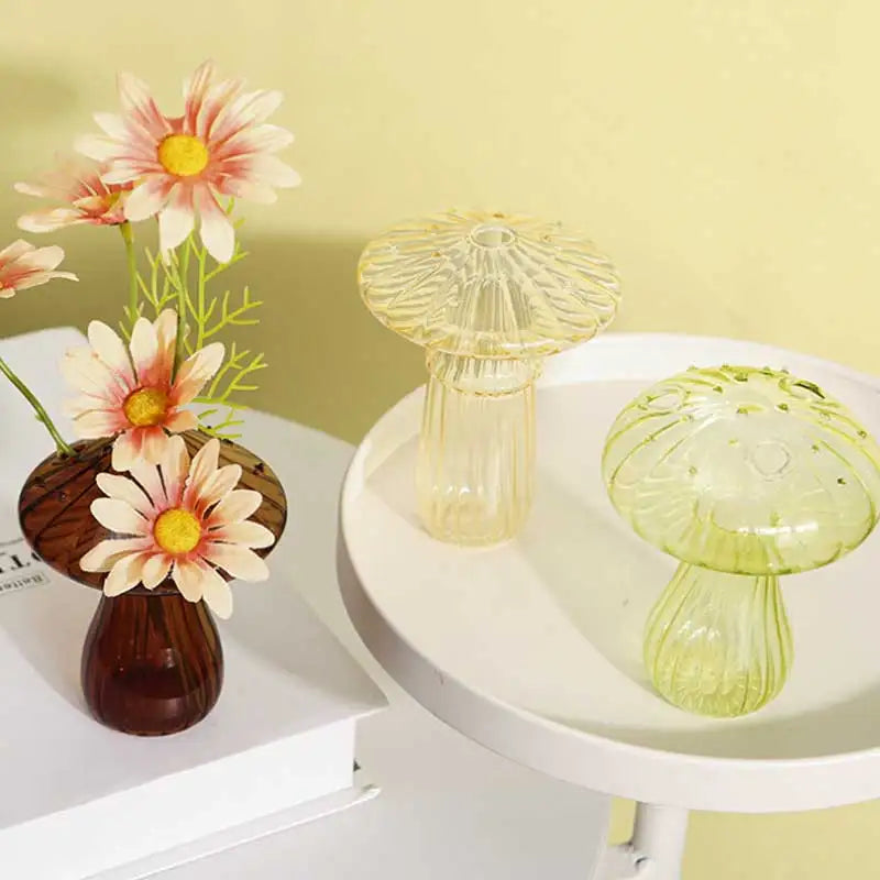 Glasflora Pilz-Vase aus Buntglas | Kreatives Design für Hydroponik & Deko | Handpoliert & Transparent | 12×10 cm