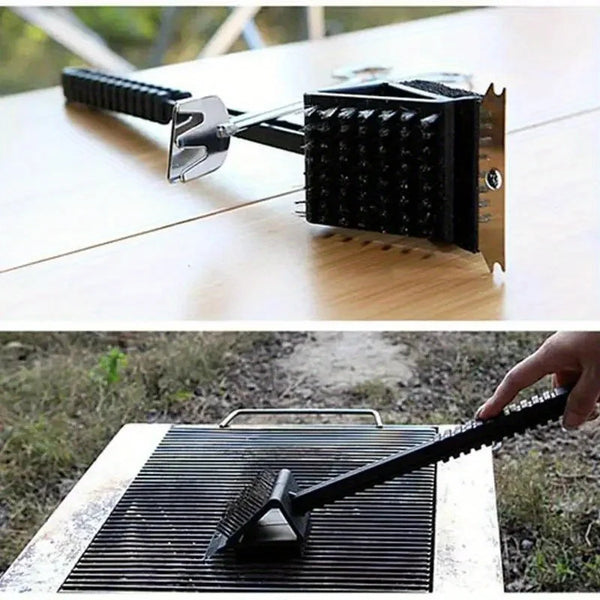 GrillMeister BBQ Grillbürste 3-in-1 | Kupferdraht & Schaber | Für Grill & Backofen | Extra Langer Griff
