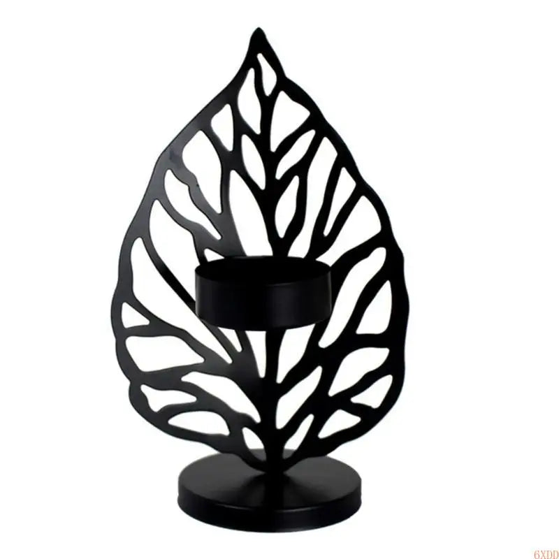 Leaféa Kerzenhalter | Blatt-Design | Metall Schwarz/Gold | 9,5×15 cm