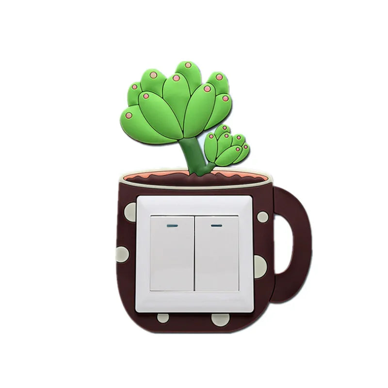 Lumosil Leuchtender 3D Schalter-Sticker Kaktus | Silikon-Wandschutz für Lichtschalter & Steckdosen | 8,6 × 8,6 cm