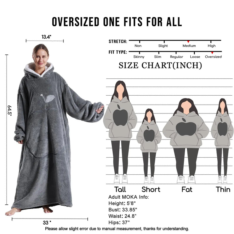CozyHaven Übergrößen Kapuzendecke | Flauschige Sherpa Wearable Blanket mit Ärmeln & Tasche | 140 cm | Unisex Winter Kuscheldecke