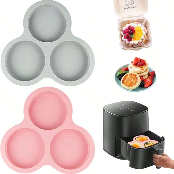 Bakevana Silikon Backform für Heißluftfritteuse | 3er Muldenform Rund | Antihaft Muffin- & Burgerbrötchenform | Backzubehör für DIY Backen