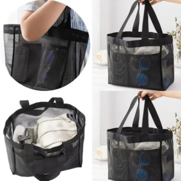 Strandtasche AEROWAVE Mesh | Groß & Atmungsaktiv | Für Strand, Sport & Reisen | Leicht & Schnell trocknend | Schwarz