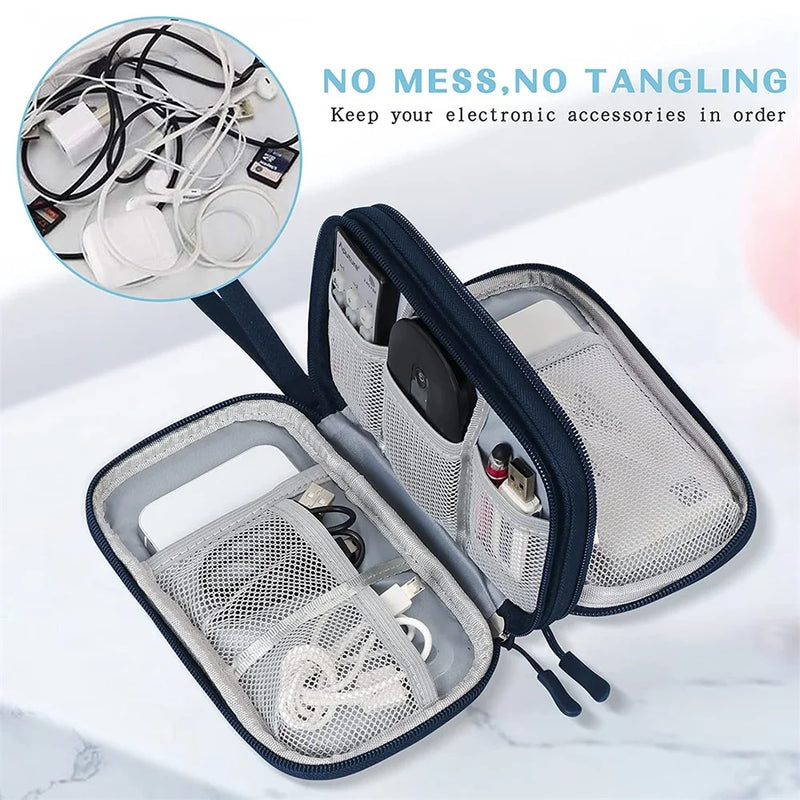 Techviva PackSafe Elektronik Organizer Tasche | 2-lagig & wasserdicht | Für Kabel, Ladegeräte, USB & Zubehör | Kompakt & tragbar