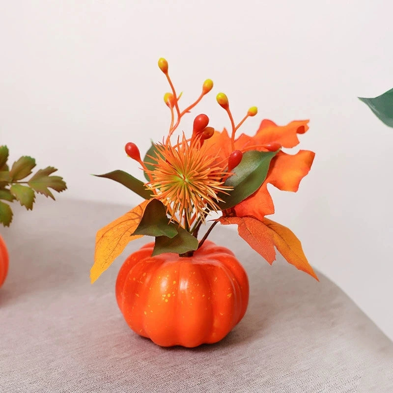 Deko-Kürbis AutumnCharm | Künstlicher Kürbis mit Ahornblättern | Herbst-, Halloween- & Thanksgiving-Dekoration