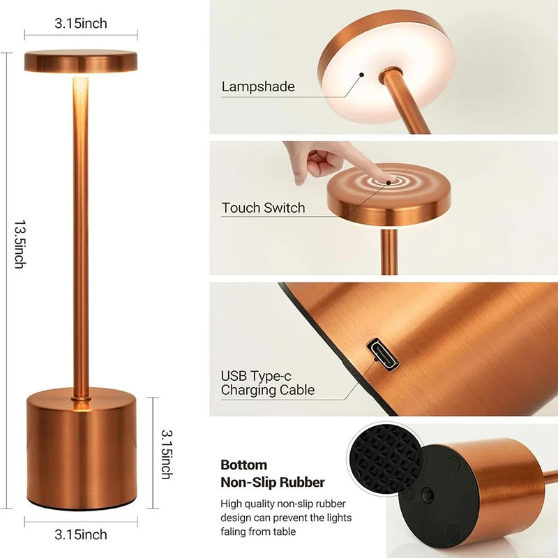 LUMORA LED-Tischlampe | Dimmbar & Kabellos | Wiederaufladbar | Aluminium