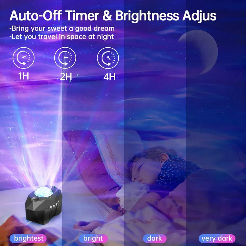 Auralis Sternenhimmel-Projektor | 3-in-1 Aurora, Sterne & Mond | Bluetooth Musik & Fernbedienung | Nachtlicht mit Timer