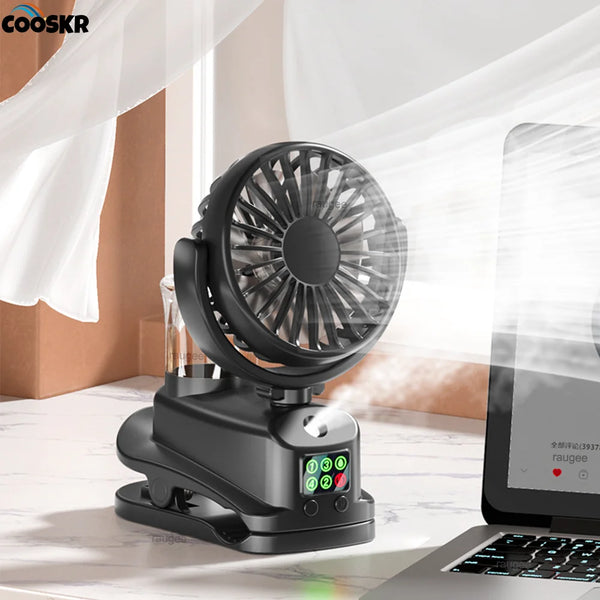 Mistello Tragbarer Sprüh-Ventilator mit Clip | 4 Geschwindigkeiten & 360° drehbar | Mini USB-Lüfter mit Vernebler für Büro, Auto & Camping