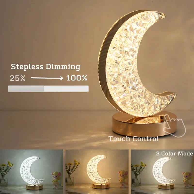 LunivaGlow Kristall Nachtlicht Touch | Dimmbare 3D Mondlampe | USB Tischlampe | Für Schlafzimmer & Dekoration