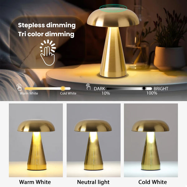 LumoShroom Tischlampe | Retro Pilz-Design | LED & Dimmbar | Wiederaufladbar