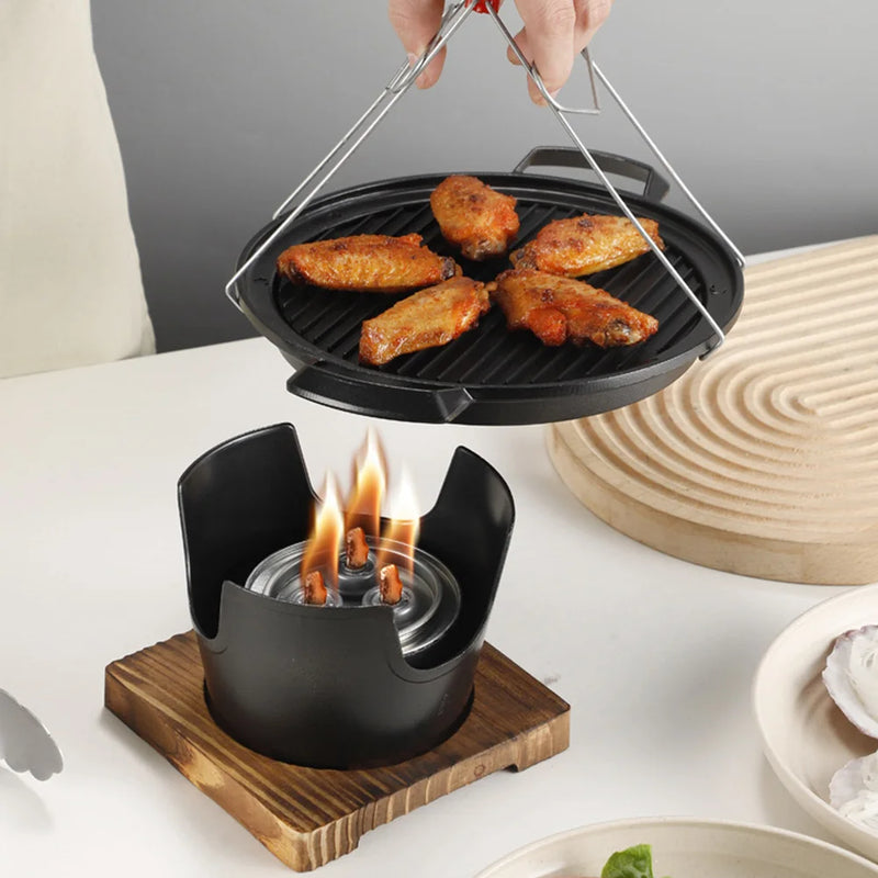 Hinoyaki Japanischer Mini-Grill mit Alkoholbrenner | Tragbarer Tischgrill ohne Rauch | Kompakt & beschichtungsfrei | Für Camping & Balkon