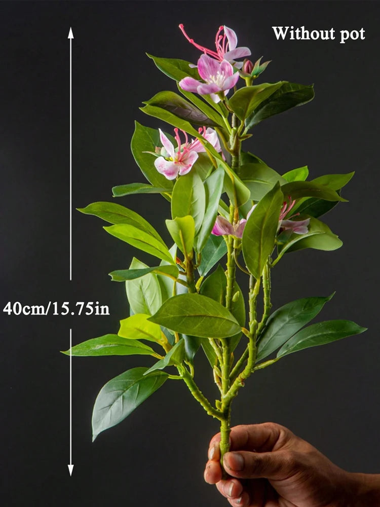 TropiLeaf Azalea Künstlicher Azaleen- & Gummibaumzweig | 21–40 cm | Tropische Blätter & Blüten | Deko für Haus, Büro & Garten