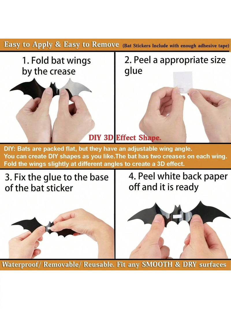 BatStorm Wanddeko | 60 Stück 3D Fledermäuse | Wasserdicht & Wiederverwendbar | Halloween Deko