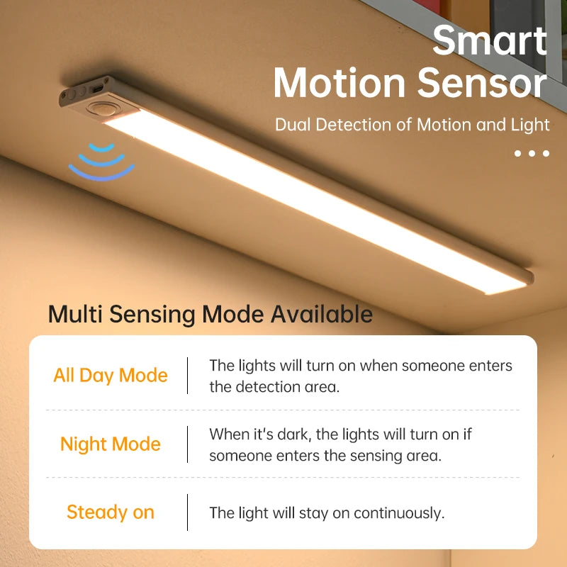 LED Schranklicht LumoSense | Bewegungsmelder & USB-C | 3 Lichtfarben | 20–60 cm