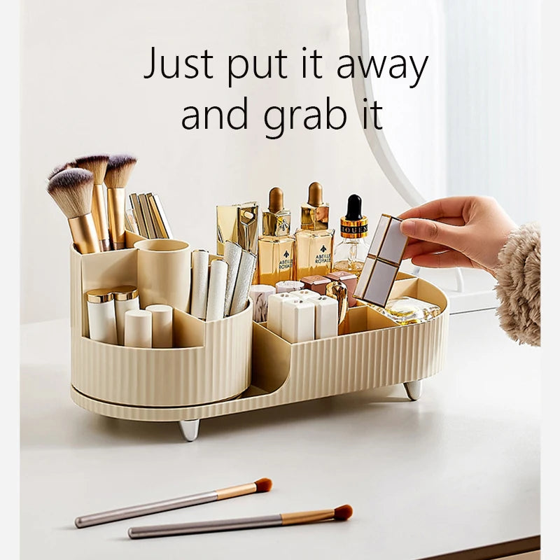 Clearlyn SpinBox Drehbarer Make-up Organizer aus Kunststoff | Kosmetikbox mit Fächern | 360° Rotierend & Platzsparend | Acryl-Optik