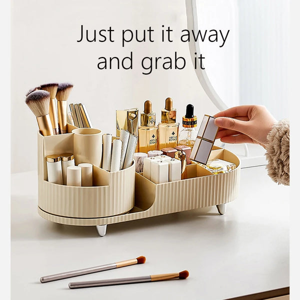 MSV Drehbarer Make-up-Organizer 360° – Aus Bambus, 2 Große & 4 Kleine Fächer, Beige