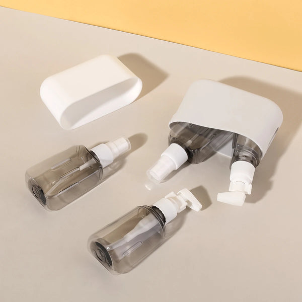 TravelEase 4-in-1 Reiseflaschen Set | Nachfüllbare 50 ml Spender & Sprühflaschen | Auslaufsicher & TSA-konform | Für Shampoo, Lotion, Desinfektion