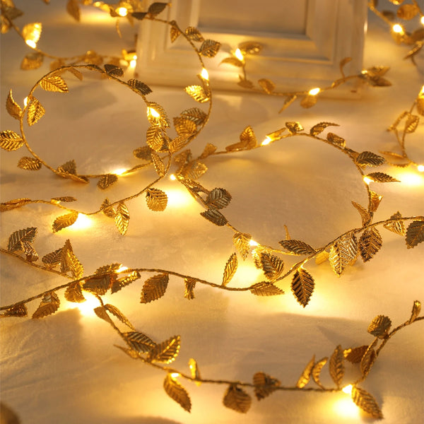 Aurelia Glow | LED Lichterkette Goldene Blätter | 2/3/5 m | Deko-Lichtergirlande | Hochzeit, Party & Wohnambiente