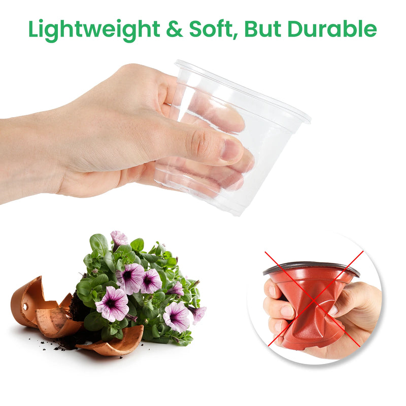 ClarityGrow Pflanztopf-Set | 30er Set Transparent | 6,7" + 5" + 4" | Flexibel, Robust & mit Drainagelöchern
