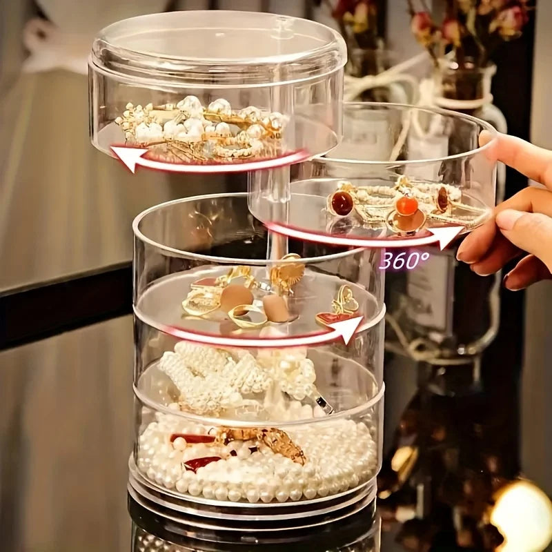 Schmuckaufbewahrung 360° drehbar | Staubdicht & Wassergeschützt | 5-lagige Kosmetikbox | GlanzDreh Transparent