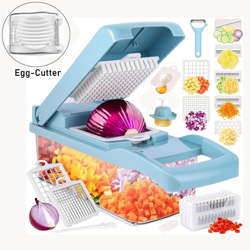 Gemüseschneider 12-in-1 KüchenMeister Pro | Multischneider mit 7 Klingen | Raspeln, Würfeln, Hobeln | BPA-frei & Spülmaschinenfest
