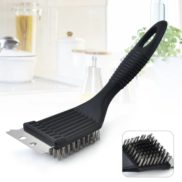 GrillMeister BBQ Bürste | 3-in-1 Grillreiniger | Edelstahlborsten & Anti-Rutsch-Griff