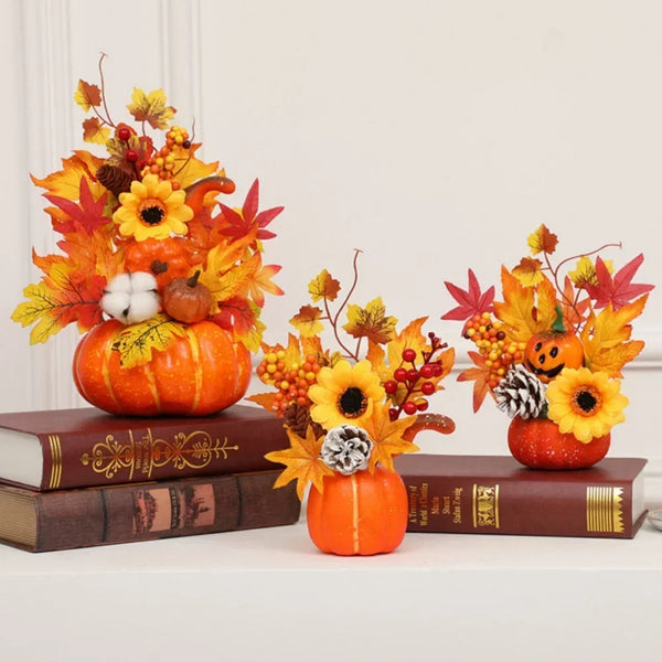 HerbstZauber | Dekokürbis mit Kunstblumen | 25–30 cm | Herbst- & Halloween-Deko